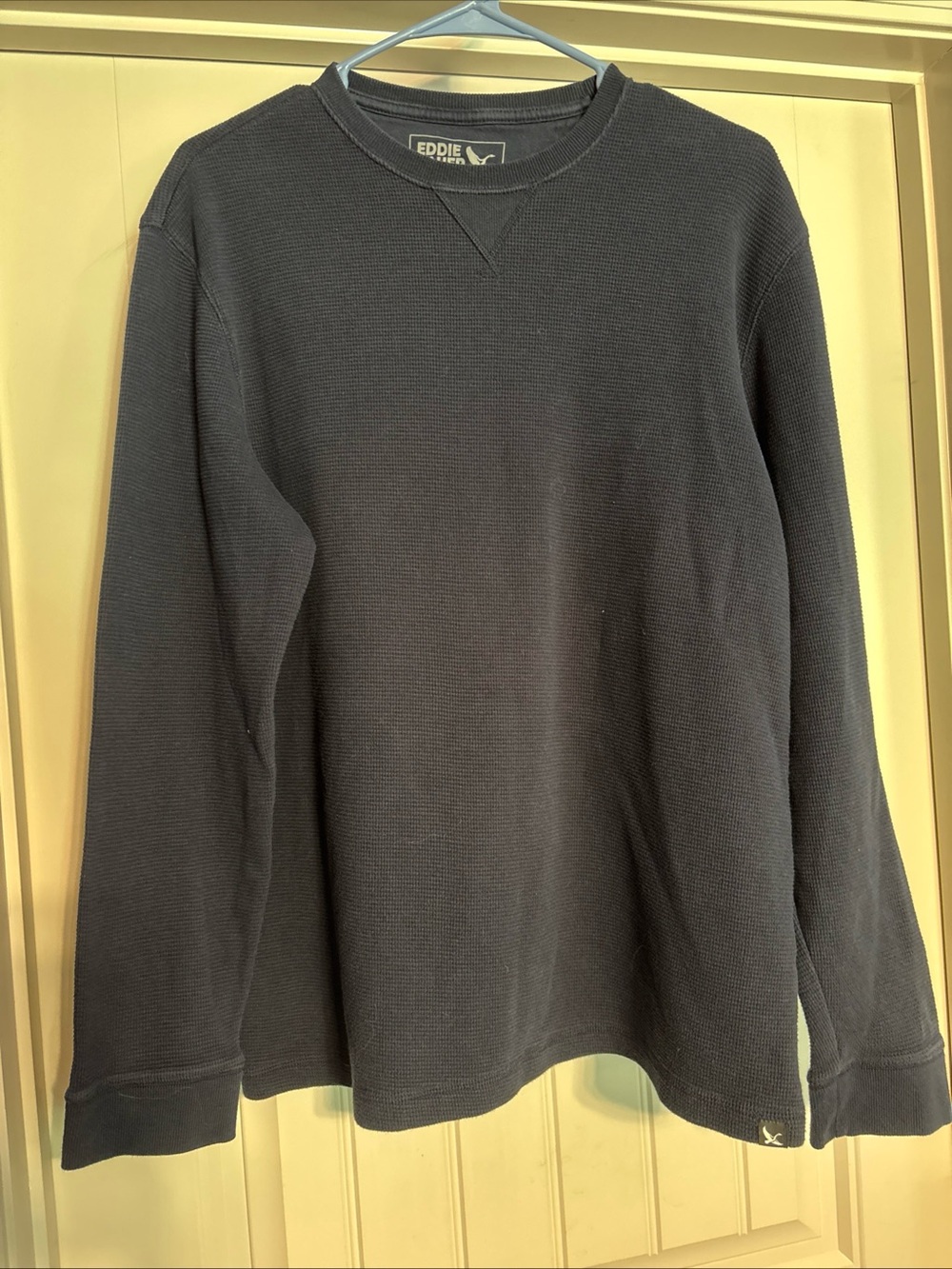 Eddie Bauer Mens Thermal Crew Neck Shirt Large Navy Blue Waffle Knit